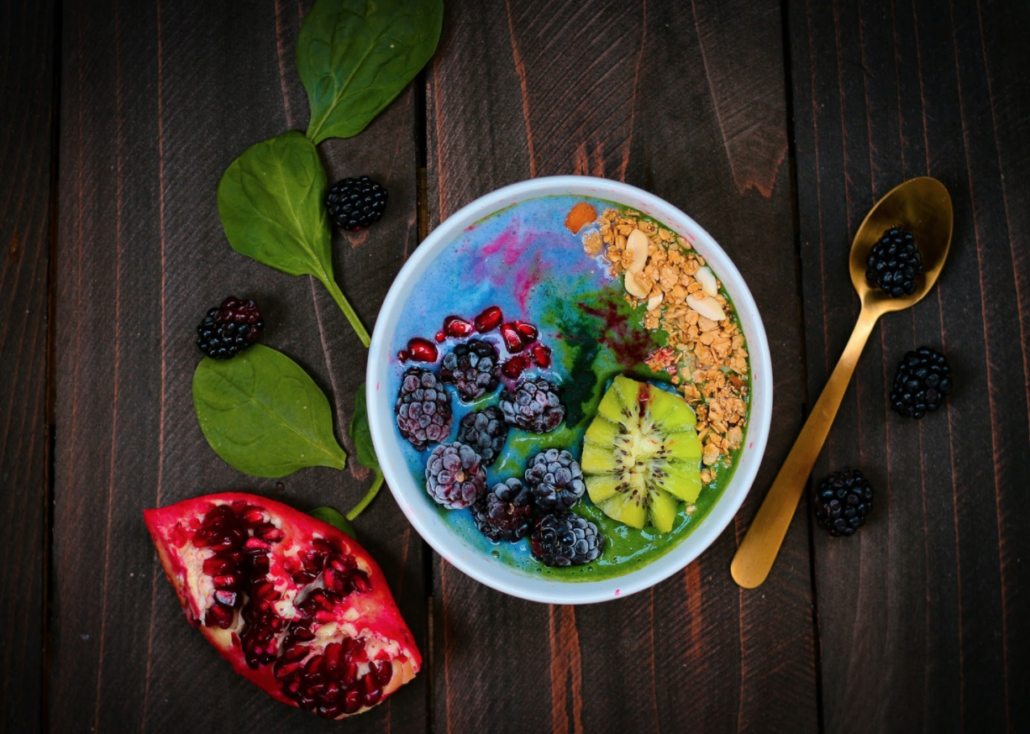 Healthy breakfast in a bowl fresh fruit and nuts prevent ED